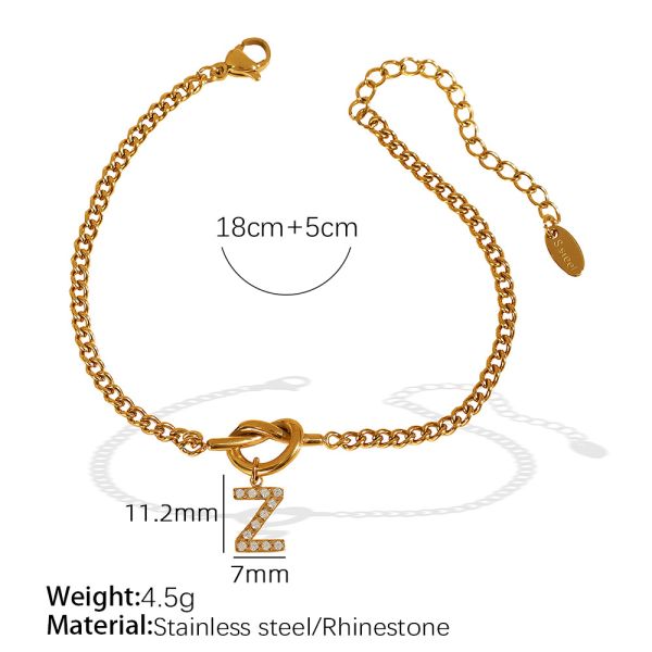 1 piece simple series simple letter z stainless steel 18k gold color plated rhinestone women's charm bracelets